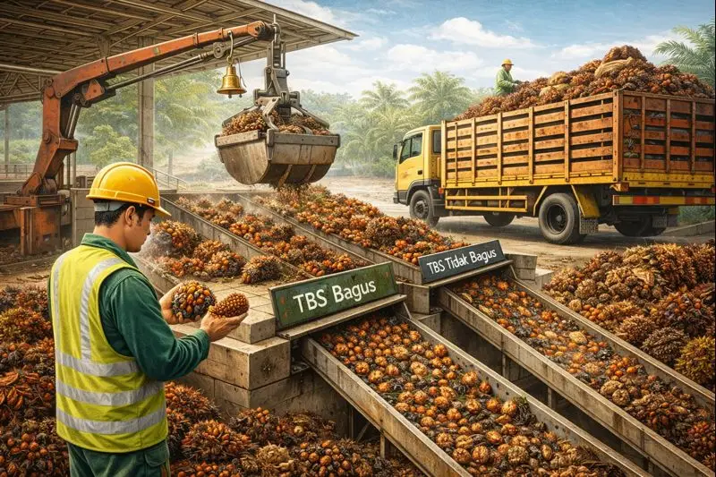 Sortasi tandan buah segar untuk pengolahan CPO